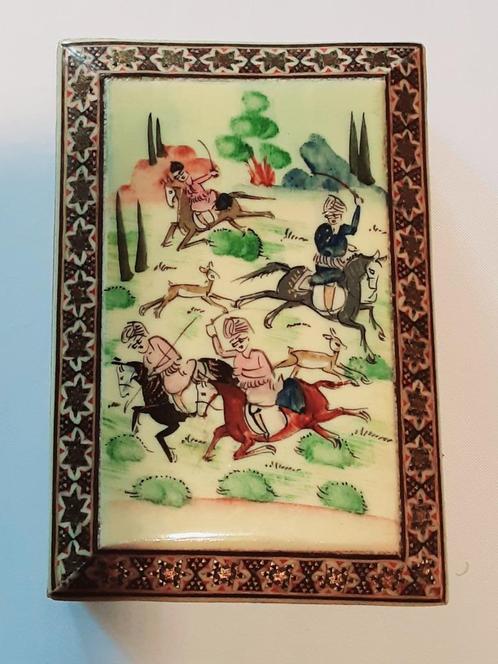 Perzisch houten kistje met Khatam micro mozaïek, Antiek en Kunst, Curiosa en Brocante, Ophalen of Verzenden