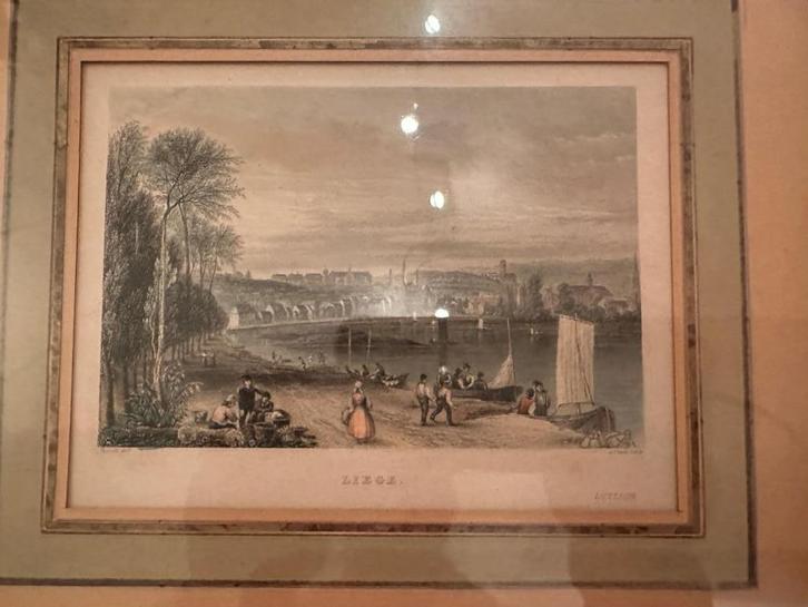 Gegraveerde haven van Luik 19e eeuw, Antiek en Kunst, Kunst | Schilderijen | Klassiek, Ophalen of Verzenden