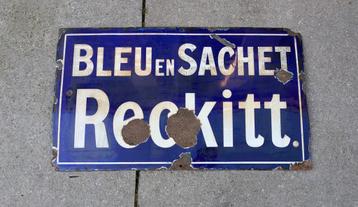 Oud emaille bord Reckitt Blue en Sachet beschikbaar voor biedingen
