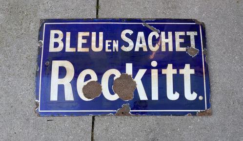 Oud emaille bord Reckitt Blue en Sachet, Verzamelen, Merken en Reclamevoorwerpen, Gebruikt, Ophalen of Verzenden