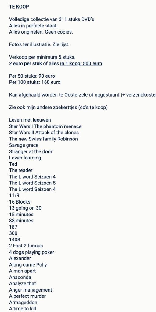 DVD collectie 304 stuks, CD & DVD, DVD | Autres DVD, Comme neuf, Tous les âges, Enlèvement ou Envoi