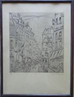 JULES MARIE CANNEEL / RUE A PARIS / ZW-W ETS / 44x33cm KADER, Antiek en Kunst, Ophalen of Verzenden