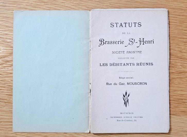 1908 Livret des Statuts de la Brasserie St-Henri - Mouscron, Verzamelen, Biermerken, Gebruikt, Overige typen, Overige merken, Verzenden