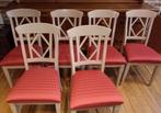 6 chaises vintage bois et assise tissu rouge, Antiquités & Art, Enlèvement