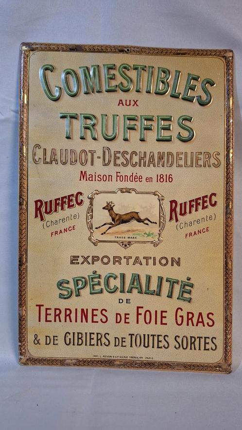 Enseigne publicitaire ancienne Comestibles Truffes Gibiers, Collections, Marques & Objets publicitaires, Utilisé, Panneau publicitaire