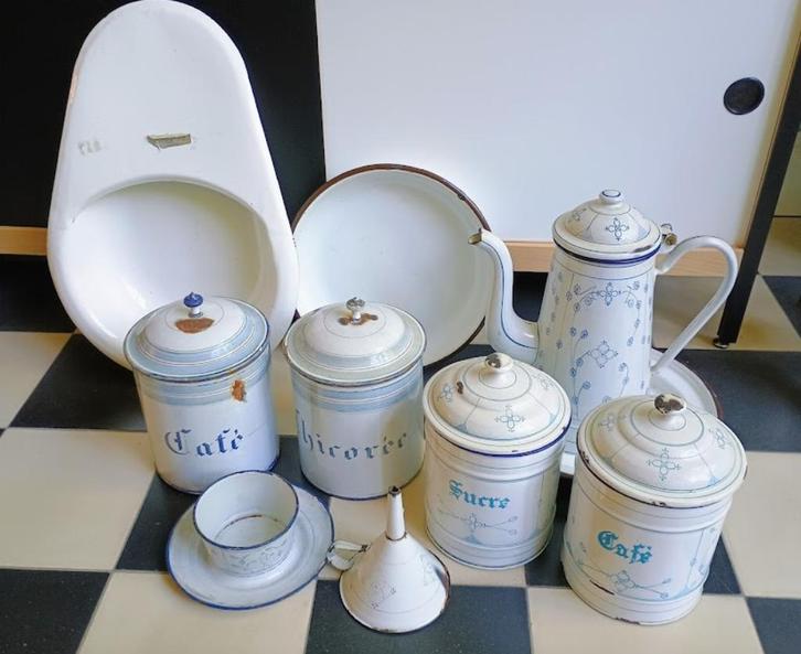 antieke email, emaillen potten koffiepot, trechter, koffie, Antiek en Kunst, Curiosa en Brocante, Ophalen of Verzenden