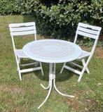 Tuinset bestaande uit tafel en twee plooibare  stoelen, Kunststof, Gebruikt, Tuinset, Eettafel