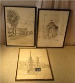 3 mooie oude Tekeningen - zichten en gebouwen, Antiek en Kunst, Ophalen of Verzenden