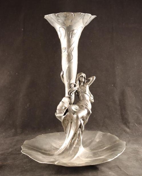 Groot tinnen Art Nouveau tafelstuk, Antiek en Kunst, Antiek | Tin, Ophalen of Verzenden