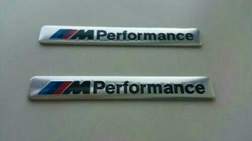 2x Bmw M Performance logos/emblemen > zwart/zilver, Auto diversen, Autostickers, Ophalen of Verzenden