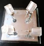 Vierkante plafond lamp voor 4 spots, Ophalen, Gebruikt, Glas