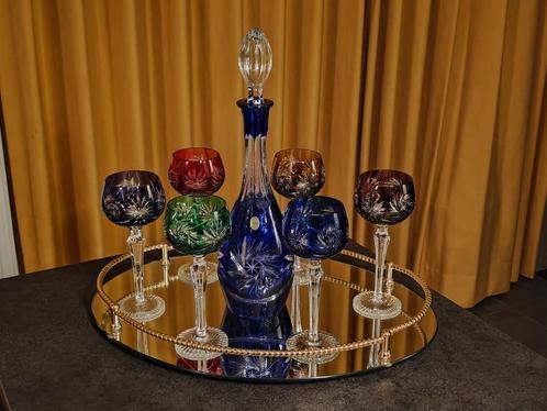6 Kristallen Glazen - Kan - Goudverguld dienblad, Antiek en Kunst, Antiek | Glaswerk en Kristal, Ophalen