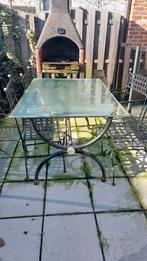 Ijzeren tafel glazenblad met 6 ijzeren stoelen, Tuin en Terras, Gebruikt, Ophalen of Verzenden