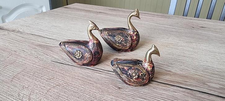 Vintage uit hout gesneden Indische ganzen, Verzamelen, Beelden en Beeldjes, Zo goed als nieuw, Dier, Ophalen of Verzenden