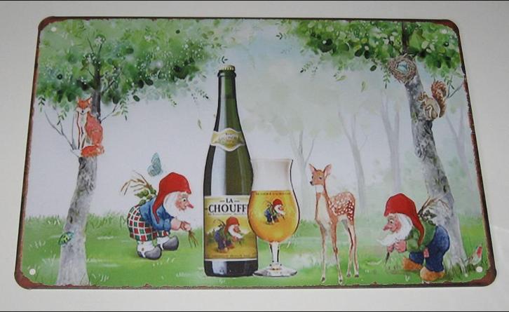 LA CHOUFFE BIER : Metalen Bord La Chouffe - In Het Bos, Verzamelen, Biermerken, Nieuw, Reclamebord, Plaat of Schild, Overige merken