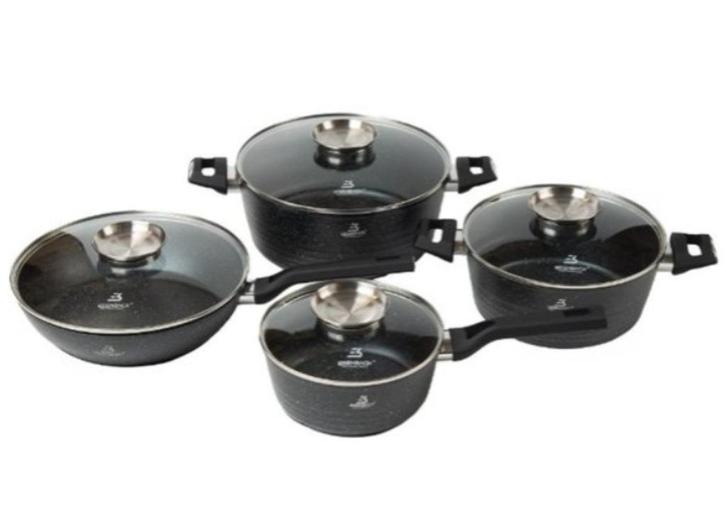 Eisenbach 8 delige pannenset marmercoating zwart. Nieuw!!, Huis en Inrichting, Keuken | Potten en Pannen, Nieuw, Pannenset, Aluminium