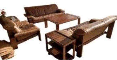 Vintage Musterring woonkamer set 3+2+1+ salontafel leer, Huis en Inrichting, Zetels | Zetels, Zo goed als nieuw, Rechte bank, Overige maten