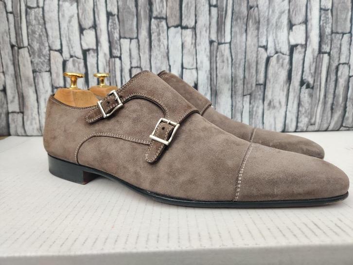 Magnanni grijs suede double monk herenschoenen - Maat 41,5, Kleding | Heren, Schoenen, Zo goed als nieuw, Gespschoenen, Overige kleuren
