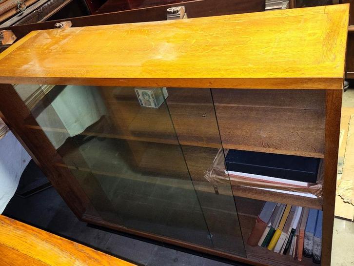 2 vitrines - armoire bibliothèque -  étagères: chêne + verre, Maison & Meubles, Armoires | Vitrines, Utilisé, 100 à 150 cm, 100 à 150 cm