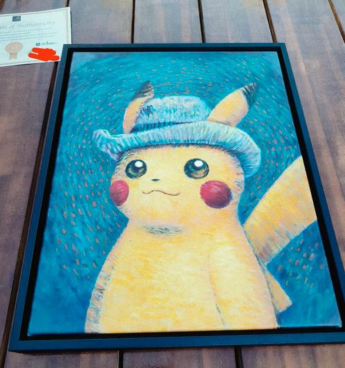 Toile Pikachu avec cadre noir Certificat Van Gogh avec reçu, Hobby & Loisirs créatifs, Jeux de cartes à collectionner | Pokémon