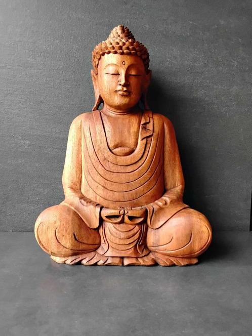 Bouddha en bois/fait main/Dhyāna Mudrā/Asie, Maison & Meubles, Accessoires pour la Maison | Statues de Bouddha, Neuf, Enlèvement ou Envoi
