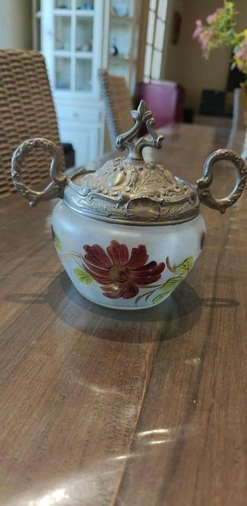 koekjestrommel Frans jaren 1910 glas + metaal beschikbaar voor biedingen