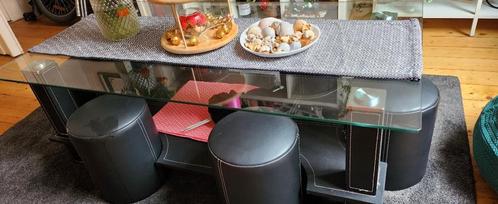 Table en verre avec 6 tabourets, Maison & Meubles, Tables | Tables de salon, Comme neuf, 50 à 75 cm, 50 à 100 cm, 150 à 200 cm