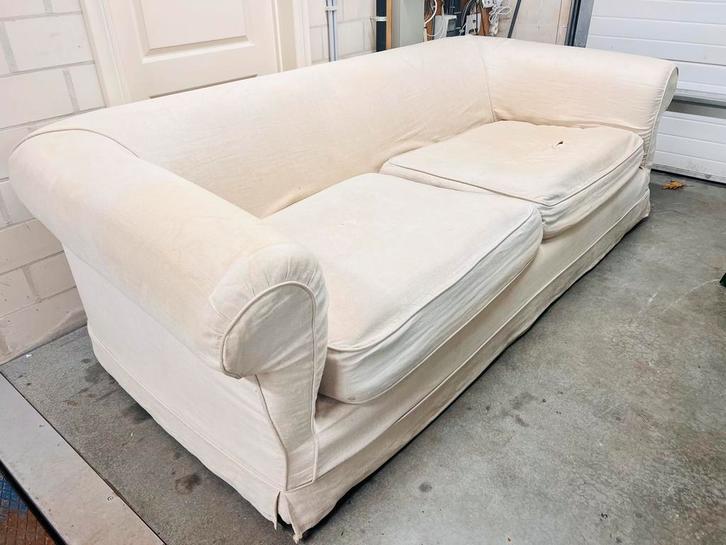 Prachtige landelijke zetel met afneembare linnen stoffering, Huis en Inrichting, Zetels | Zetels, Gebruikt, Rechte bank, Vierpersoons of meer