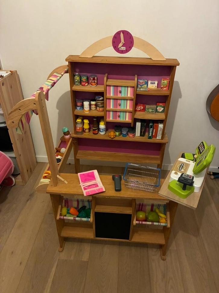 Speelgoedwinkel in hout, Kinderen en Baby's, Speelgoed | Houten speelgoed, Gebruikt, Meubelstuk of Keukentje, Ophalen
