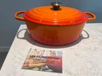 Le Creuset Signature 31 cm Vulcanic in gebruikte staat, Gebruikt, Gietijzer, Ophalen of Verzenden, Keramische plaat