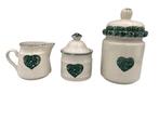 Landelijke koffieset met groene hartjes – 9-delig – keramiek, Huis en Inrichting, Gebruikt, -, Keramiek, -