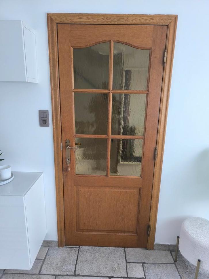 3 massief eikenhouten binnendeuren (waarvan 1 glazen deur), Doe-het-zelf en Bouw, Deuren en Vliegenramen, Gebruikt, Glas, Hout