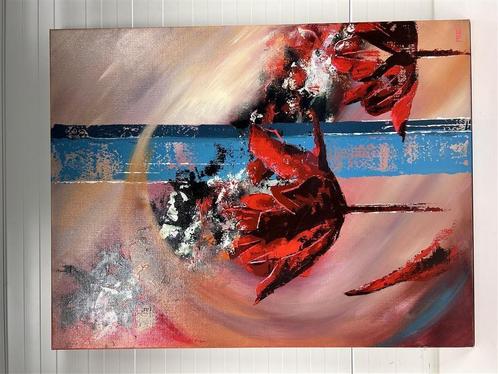 A5792. Mieke de Rooy: Scharlaken Koning, acryl op linnen 1x1, Antiek en Kunst, Kunst | Schilderijen | Modern, Ophalen