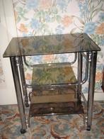 Vintage chromen tv-meubel met bladen van gehard glas, Huis en Inrichting, Glas, Zo goed als nieuw, Ophalen