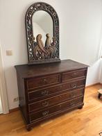 ANTIEKE COMMODE + HANDGESNEDEN PAPEGAAIEN-SPIEGEL, Huis en Inrichting, Woonaccessoires | Kisten, Ophalen, Zo goed als nieuw, Glas