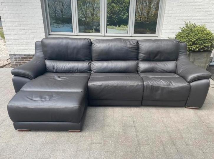 Zwarte/grijze lederen zetel met 2 relaxen (Franco Ferri), Maison & Meubles, Canapés | Coins salons complets, Comme neuf, Cuir