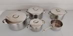 4 inox kookpotten  en 1 steelpan silvinox demeyere, Huis en Inrichting, Ophalen of Verzenden, Gebruikt, Inox