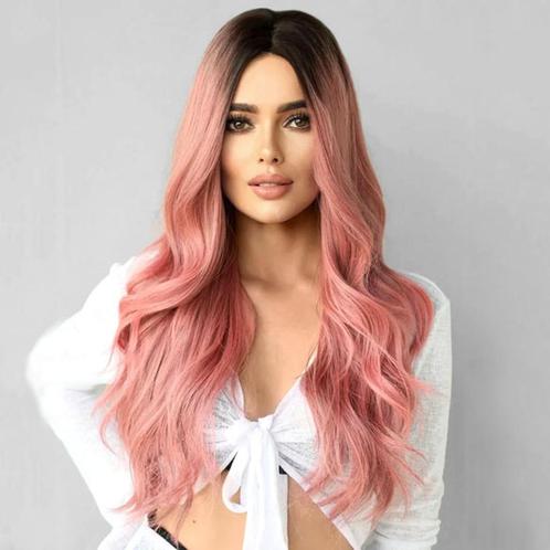 Pruik lang roze haar met slagen zonder pony Paloma, Bijoux, Sacs & Beauté, Beauté | Soins des cheveux, Neuf, Perruque ou Extension de cheveux