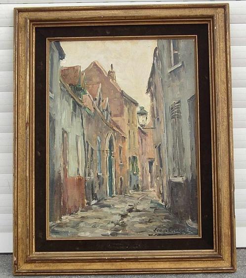 huile sur panneau ruelle signe louis clesse, Antiek en Kunst, Kunst | Schilderijen | Klassiek, Ophalen of Verzenden