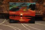 Sunset painting on red, signed joky Kamo, Antiquités & Art, Art | Peinture | Moderne, Enlèvement