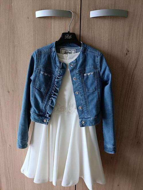 Communiekleedje en jeansvestje, Kinderen en Baby's, Kinderkleding | Maat 128, Zo goed als nieuw, Meisje, Setje, Ophalen