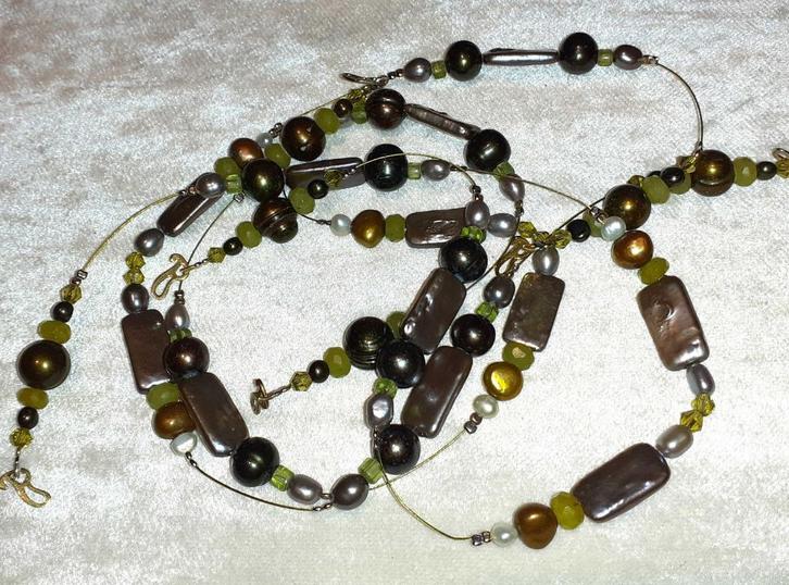 lot kralen 3 strengen zoetwaterparels en edelstenen groen, Hobby en Vrije tijd, Kralen en Sieraden maken, Nieuw, Kraal, Verzenden