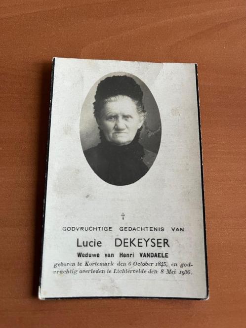 Rouwkaart L.Dekeyser  Kortemark 1845 + Lichtervelde 1936, Verzamelen, Bidprentjes en Rouwkaarten, Rouwkaart, Verzenden