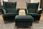 Set de 2 chaises vertes et pouf Ikea Strandmon, Maison & Meubles, Enlèvement, Utilisé