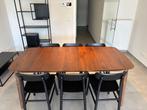 Verstelbare eettafel, 6 stoelen en bijzetkastjes, Huis en Inrichting, Tafels | Eettafels, Ophalen, Gebruikt, Vijf personen of meer