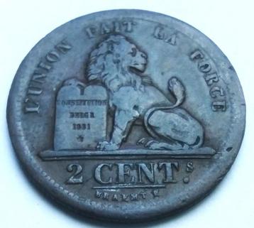 Belgique 2 centimes 1833 Leopold 1 - grand listel sans point, Enlèvement ou Envoi, Monnaie en vrac