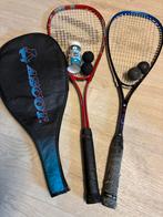 2 squash raket met 4 balletjes, Sports & Fitness, Squash, Enlèvement, Utilisé, Raquette, Avec housse
