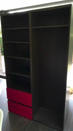 Kleerkast (Zwart - Rood), Huis en Inrichting, Kasten | Kleerkasten, Ophalen, Gebruikt, 100 tot 150 cm, Met lade(s)