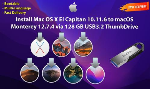 OSX / OS X / macOS Clé USB 7en1 USB3.2 128 Go 10.11.6-12.7.4, Informatique & Logiciels, Systèmes d'exploitation, Neuf, MacOS, Envoi