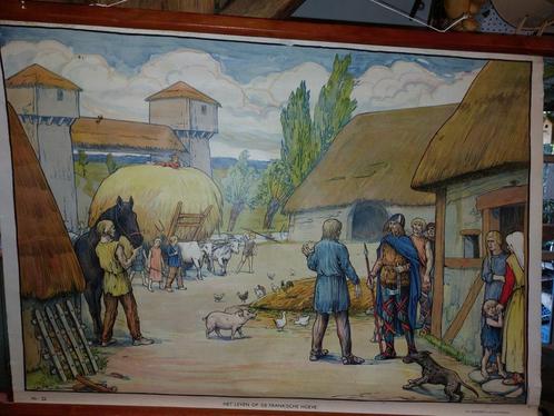 oude stoffen schoolkaart, jaren 1940-50, Antiek en Kunst, Curiosa en Brocante, Ophalen of Verzenden